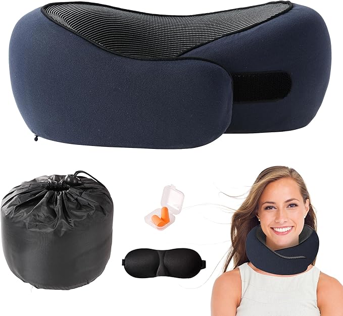 Travel Pillow,Travel Neck Pillows for Airplanes,Comfortable Breathable Cover,Memory Foam 360 Degree Support Stowable Pillows,Ideal Accessory for Sleeping Offices and Cars(Navy Blue)