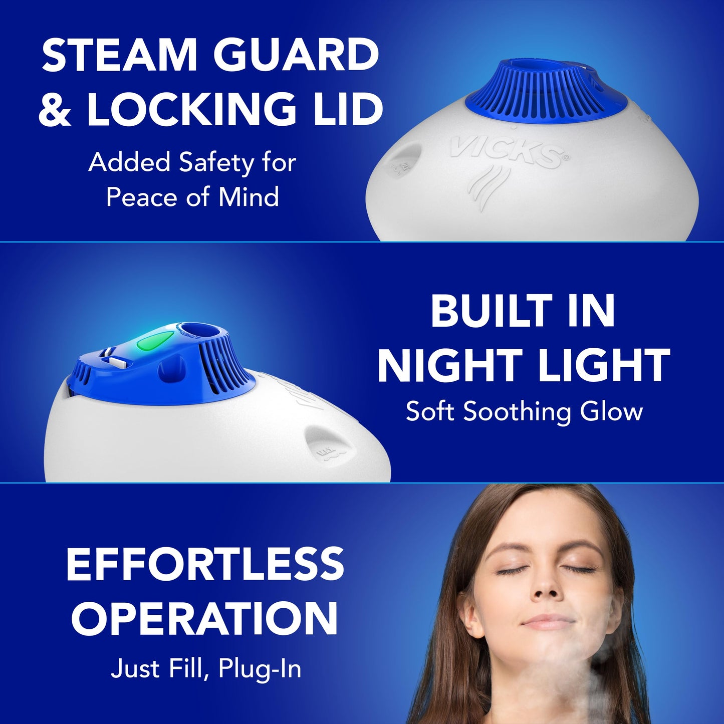 Vicks Warm Steam Vaporizer, Small to Medium Rooms, 1.5 Gallon Tank – Warm Mist Humidifier for Baby and Kids Rooms with Night Light, Works with Vicks VapoPads and VapoSteam