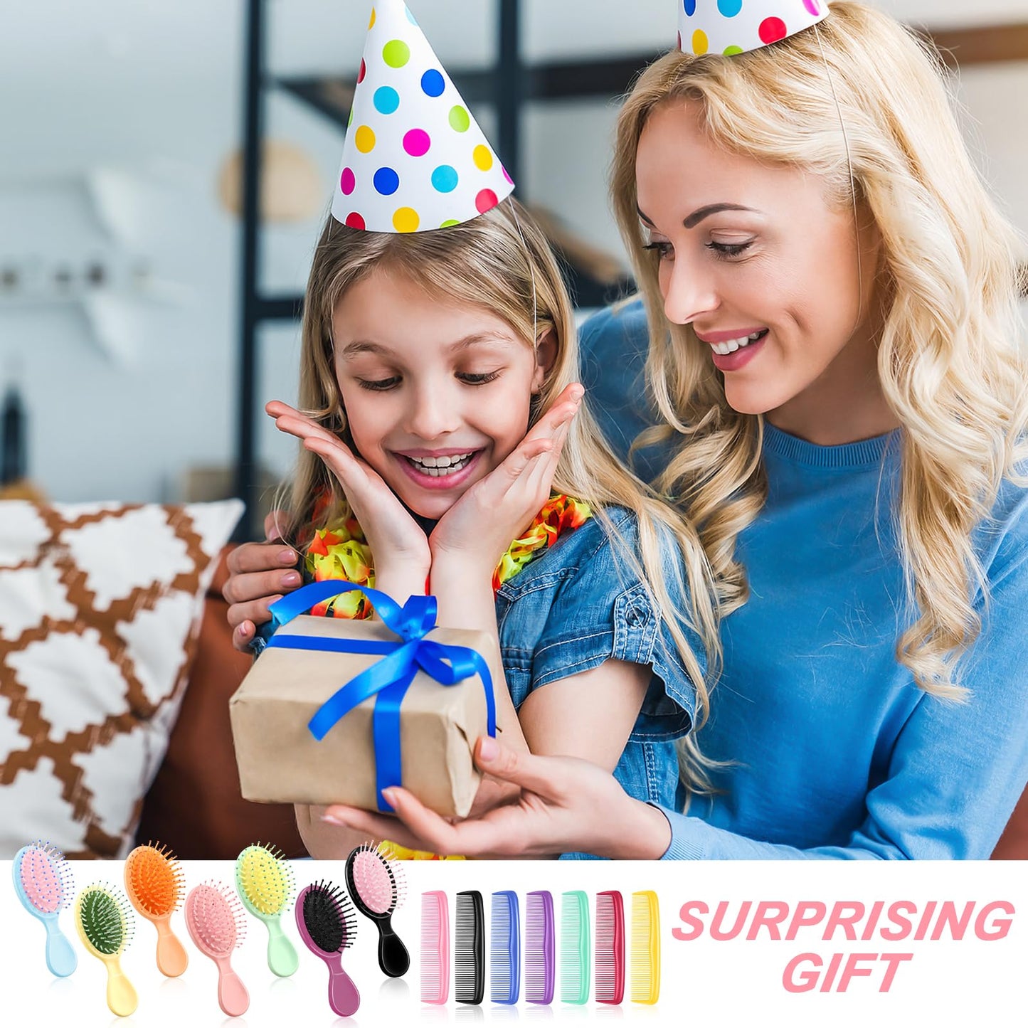 HOFASON 14 Pieces Bulk Mini Wet Hair Brush & Mini Combs Set for Kids Girls Women, Bridesmaid Gifts, Spa Party Supplies, Summer Stuff, 7 Travel Small Brush for Hair 7 Fine Wide Hair Combs for Boy Men