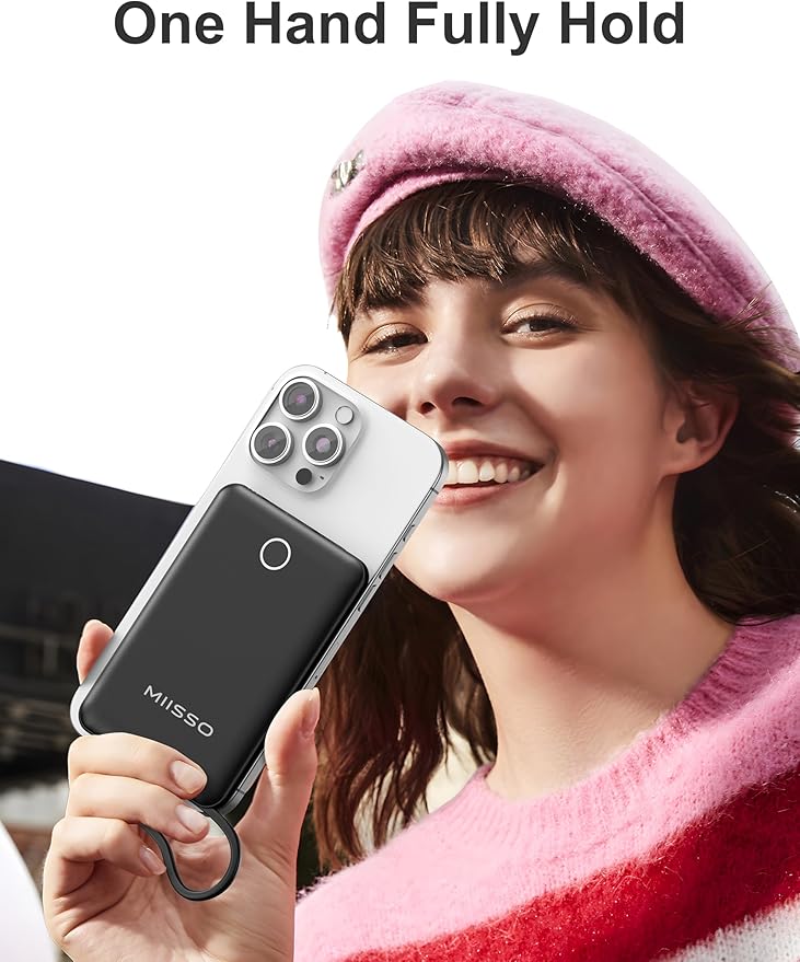 10000mAh Compatible with iPhone 15/16/17 (Only) Slim Portable Charger with Built in Cable, Power Bank Travel Charger External Battery Pack for Phone, 3 Output USB Type C Cord Clutch Charger, Black