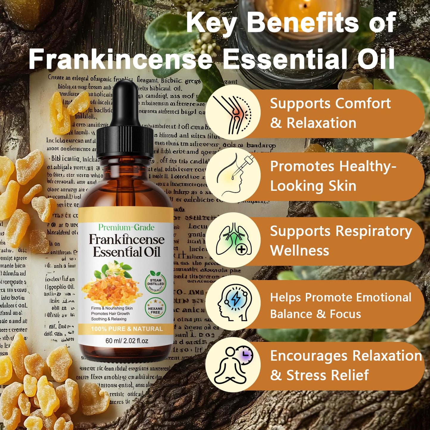 2 Pack Frankincense Resin Oil for Face, Reduces Fine Lines & Wrinkles, Soothes Irritated Skin, Face Anti-Aging Anti-Wrinkles Hydrates Frankincense Essential Oil for Wrinkle