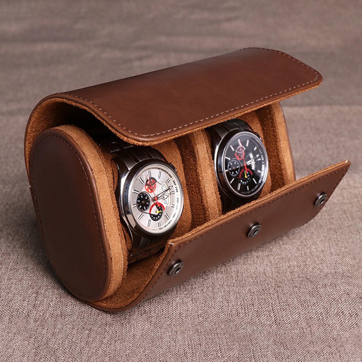 Longjet Watch Roll Travel Case for Men Portable Watches Organizer Box with Removable Velvet Pillow Holder (2 Slot Brown)