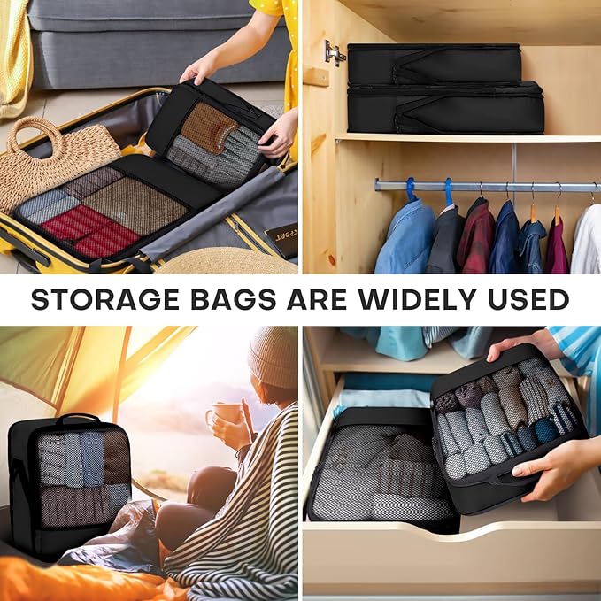 4 PCS Set Compression Packing Cubes for Travel, Lightweight Packaging Organizer Bags for Carry On Space Saving, Travel Essentials Cubes for Suitcase Backpack, Black