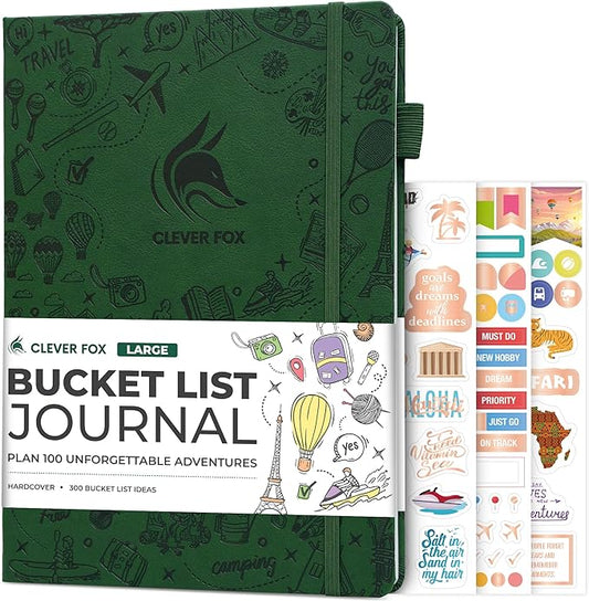 Clever Fox Bucket List Journal Large – Inspirational Book for Memories & Adventures – Motivational Bucket List Notebook for Couples, A4 (Forest Green)