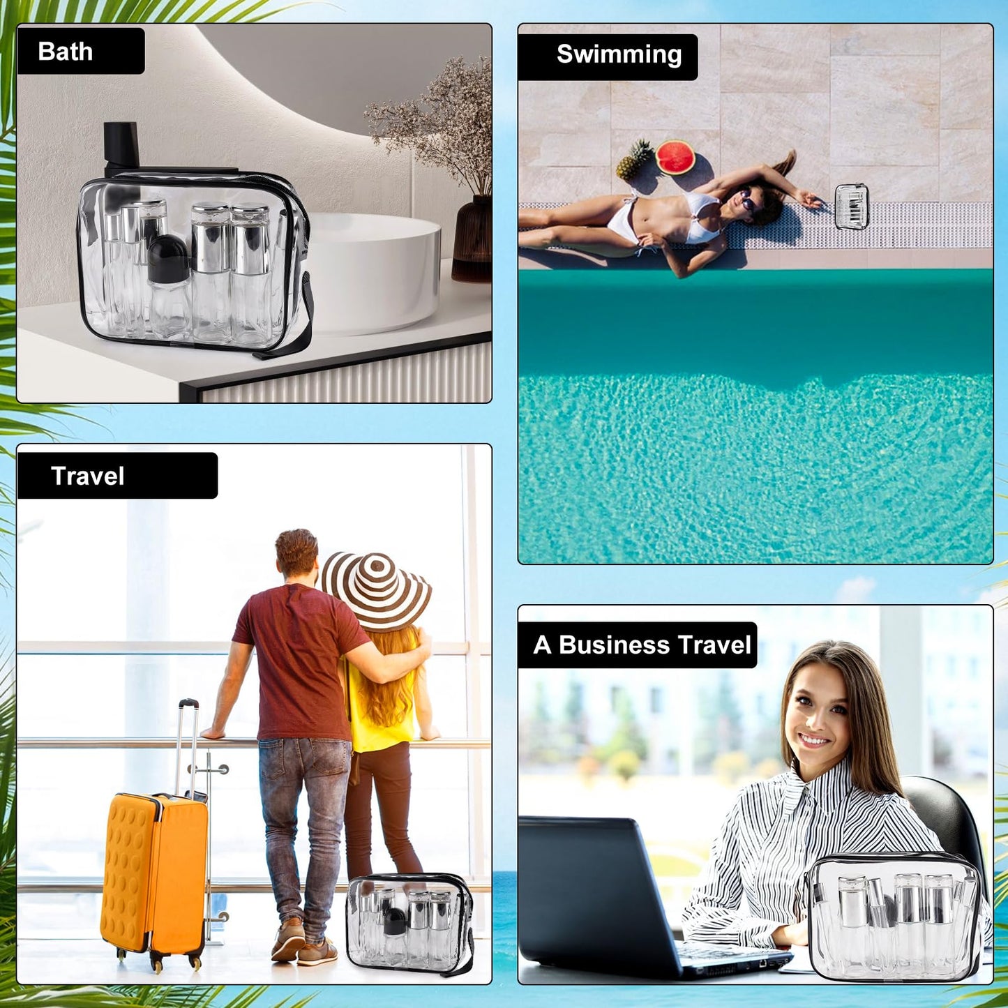 KOUWICH 34 Piece Glass Travel Bottles for Toiletries TSA Approved Mini Makeup Containers with Toiletry Bag Refillable BPA Free Skincare Container Leak Proof for Serums, Moisturizers, Toners, Cream