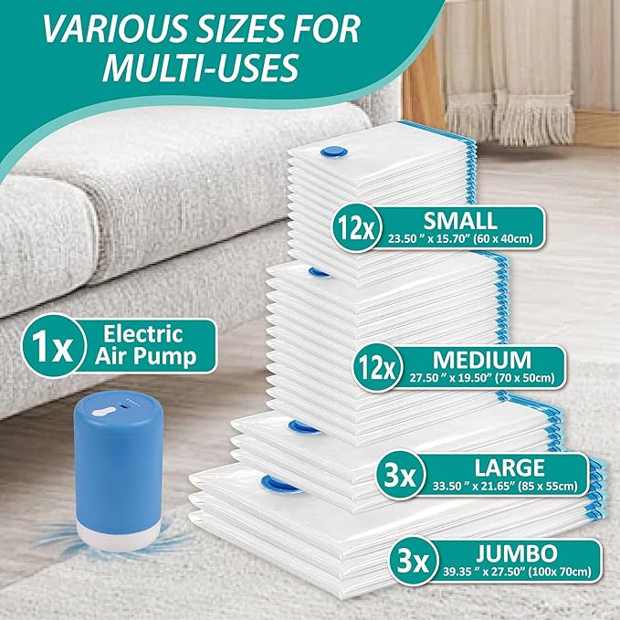 30 Pack Space Saver Storage Bags with Electric Air Pump