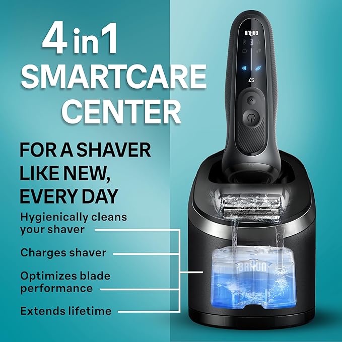 Braun Electric Shaver for Men, Series 7 7185cc, Waterproof, Wet & Dry Shave, Shaving Kit with SmartCare Center and Beard Trimmer, 3 Shave Modes, 60 Minute Battery Runtime, 10 Piece Set