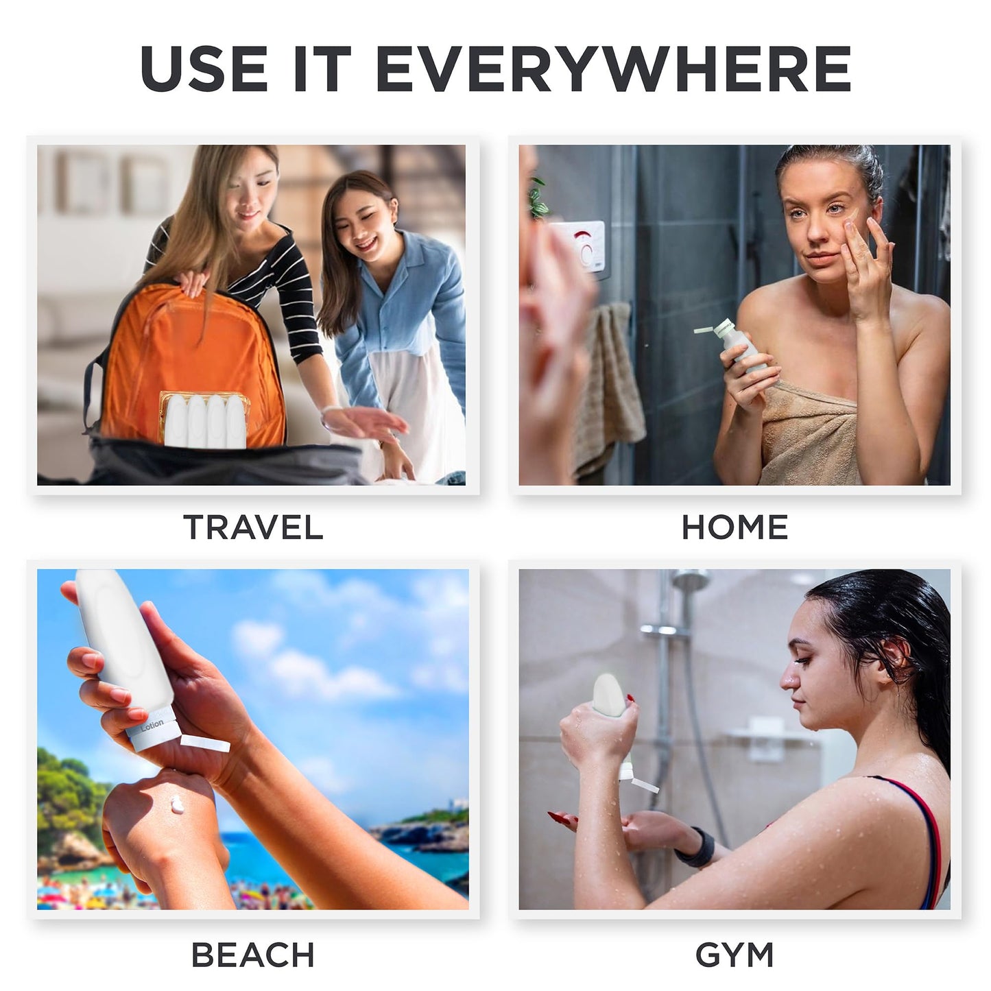 Dot&Dot Leak Proof Travel Bottles - TSA Approved 3oz Silicone Toiletries Travel Shampoo & Conditioner Containers with Labels