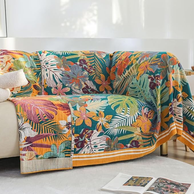 Boho Throw Blanket, Reversible Woven Throws, Floral Printed Farmhouse,Christmas Bed Blankets, Ultra Soft Muslin Blankets for Bed, Sofa, Chair, Living Room Decor 60''x80''