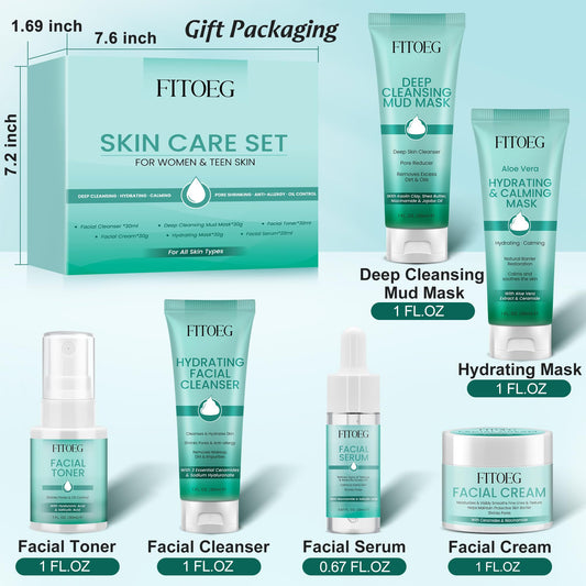 Teen Women Gifts,Skin Care,Skincare,Hydrate,Oil Control,Pore Shrinking,Anti-Allergy Facial Skin Care Routine Kit Travel Size Gift Set Stocking Stuffers for Teen Girls 10-12 16-18 & Women for All Skin