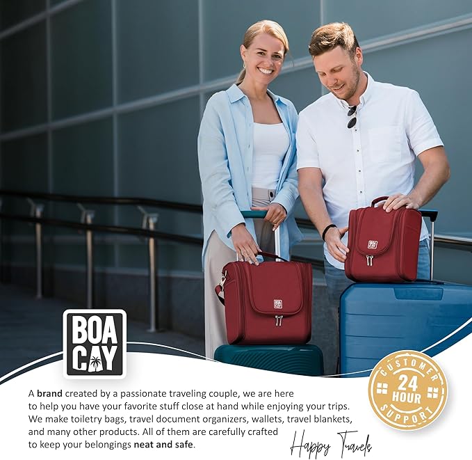BOACAY Hanging Travel Toiletry Bag for Women and Men, Makeup Bag, Bathroom & Shower Organizer Kit for Accessories, Cosmetics, Travel Essentials