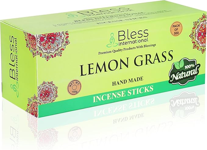 Bless-Lemon-Grass 100%-Natural-Handmade-Hand-Dipped Organic-Chemicals-Charcoal-Free Purification-Relaxation-Positivity-Yoga-Meditation Best-Woods-Scent (500 Sticks (26 OZ))