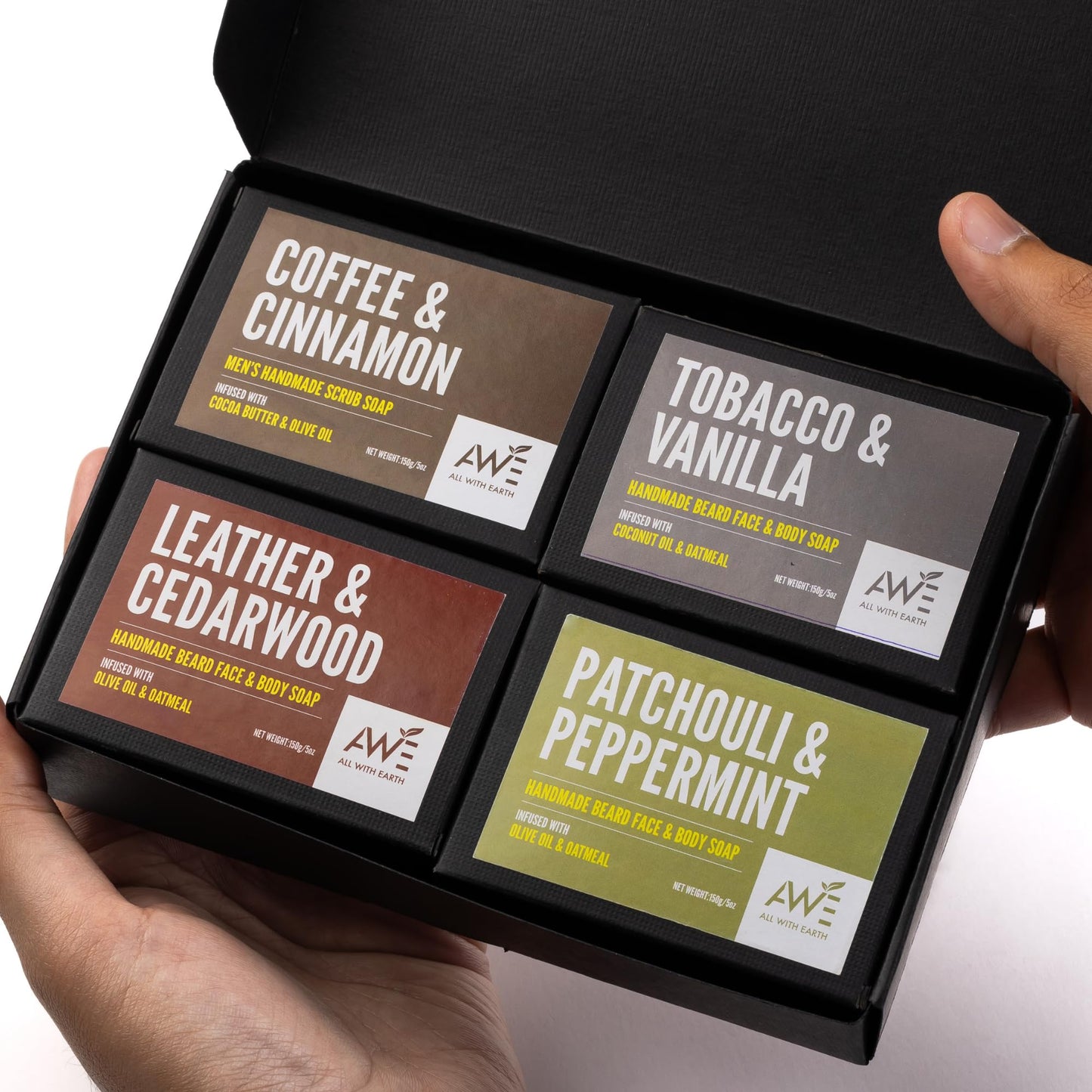 All With Earth Men’s Moisturizing Scrub Soap Set of 4 Handmade Natural Bars Rugged Masculine Scents Deep Cleanse Hydrate Nourish Face Beard Body (Option 2)