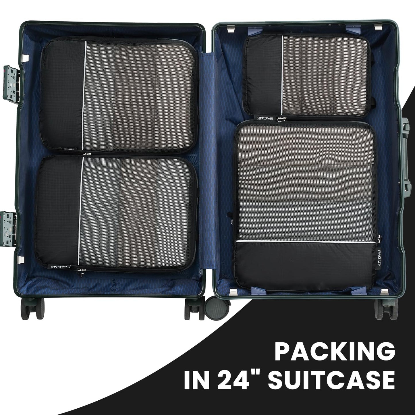 BAGAIL 4 Set/6 Set Ultralight Compression Packing Cubes Packing Organizer for Travel Accessories Luggage Suitcase Backpack(70D 4Set Mesh Black)