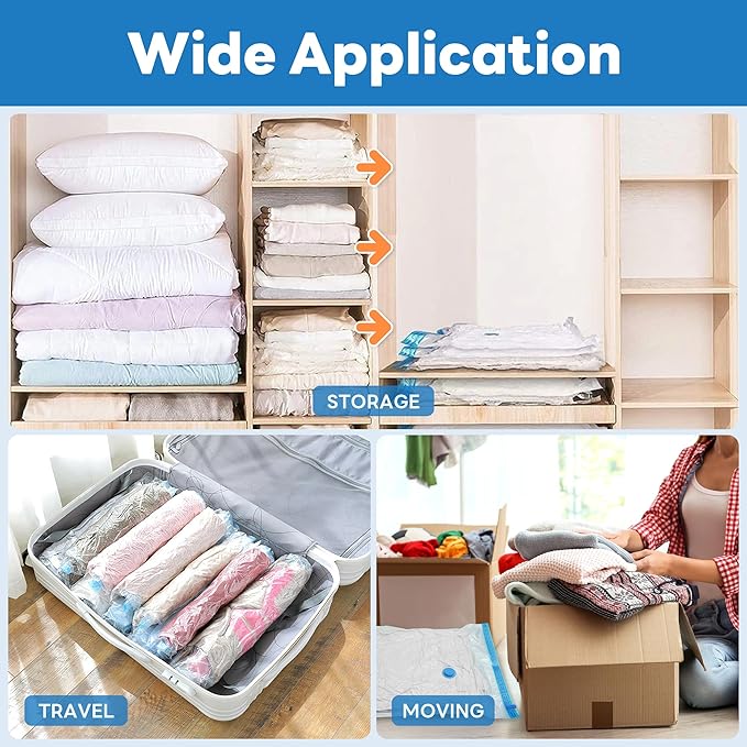 10 Pack Vacuum Storage Bags - Large Space Clothes Storage Travel Bag Hand Pump, No Leakage Compression Plastic Storage Bins Bags Travel Clothing, Vacuum Bag for Blankets Comforters Pillows