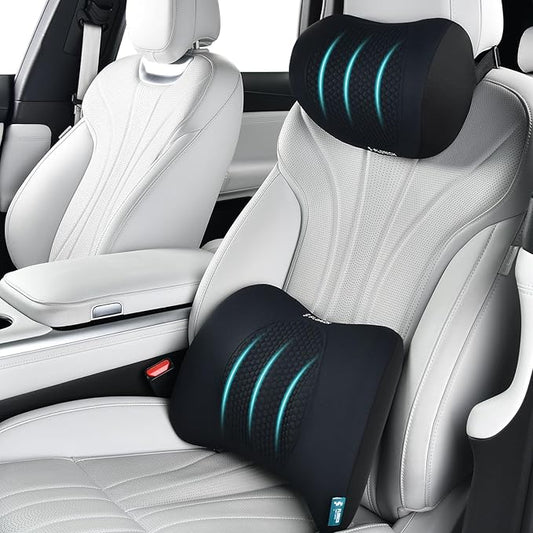 FLORICH Lumbar Support with Car headrest Back Pillow for Chair Headrest Pillow with Gel Memory Foam Massage Point Lumbar Support (Black)