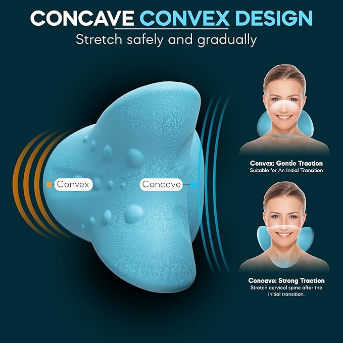 Neck Stretcher Cervical Traction, Neck and Shoulder Relaxer for Pain Relief, Ergonomic Neck Pillow, Neck Hump Corrector, Cervical Spine Alignment, Neck Curve Corrector (Light Blue)