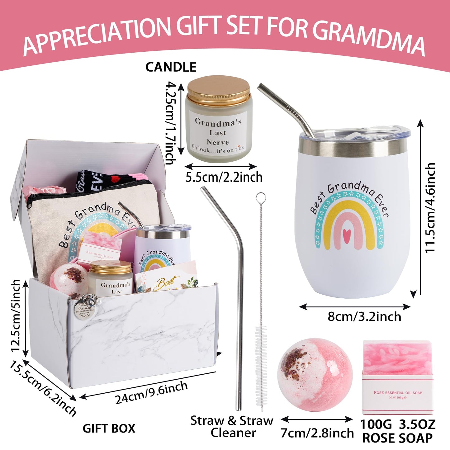 12 Pieces Grandma Gifts Box,Birthday Gifts for Grandma from Granddaughter Grandson,Nana Gifts Basket Grandma Birthday Gifts for Gigi Grandmother