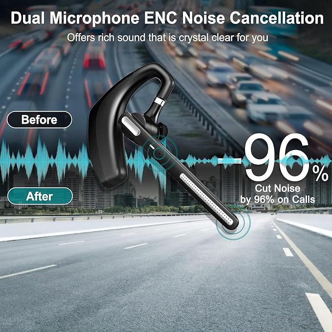 Bluetooth Headset V5.1,Wireless Bluetooth Earpiece with CVC8.0 Dual Mic Noise Cancelling,500mAh Battery for 110H Work Time,Handsfree Earphones for Cell Phones/PC for Business Office/Driving