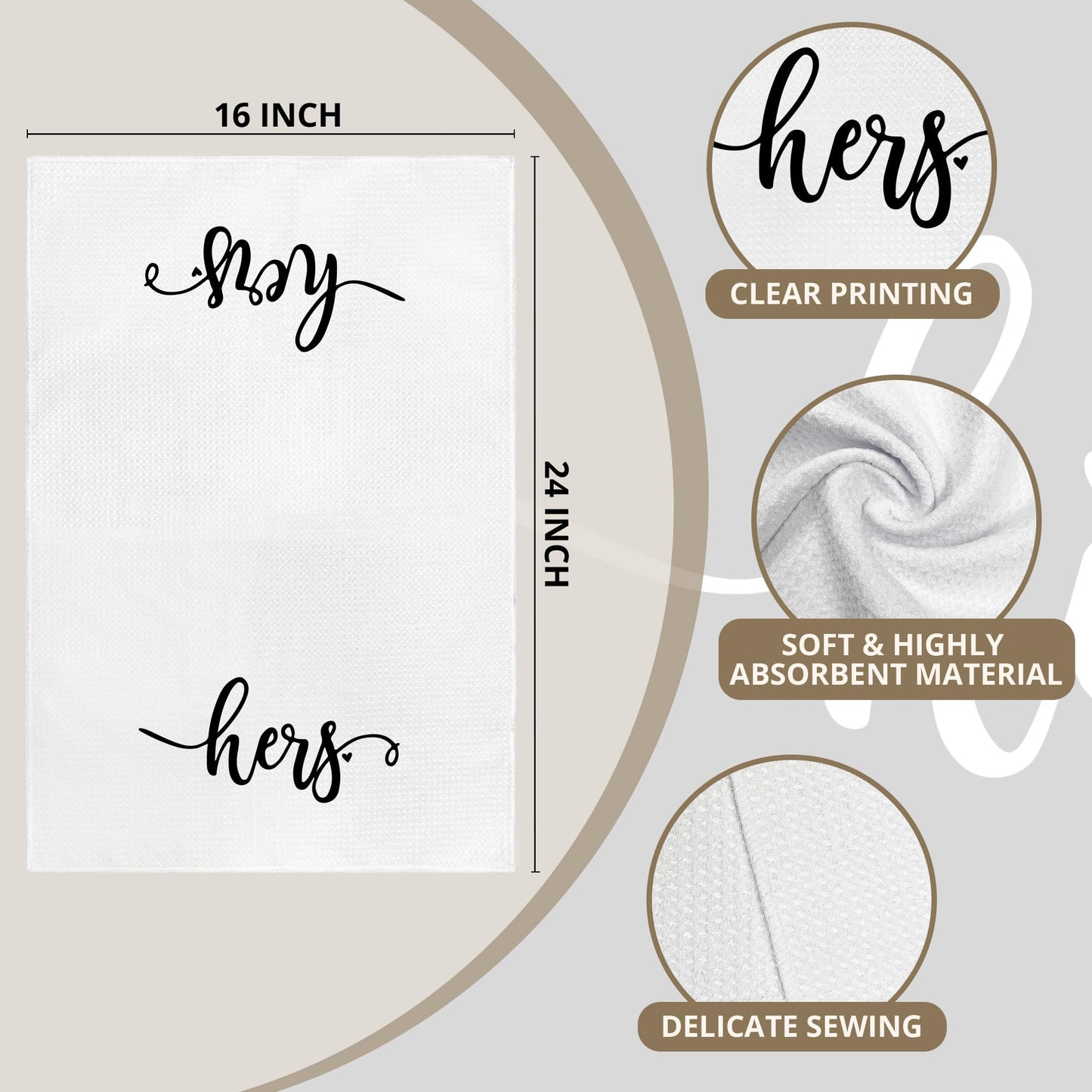 WAITPI His and Hers Valentines Day Bathroom Kitchen Towels Set of 2, His and Hers Gifts Hand Towels for Couple Bride Wedding Honeymoon, Black and White Decorative Tea Dish Towels for Kitchen 16x24in