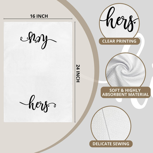 WAITPI His and Hers Valentines Day Bathroom Kitchen Towels Set of 2, His and Hers Gifts Hand Towels for Couple Bride Wedding Honeymoon, Black and White Decorative Tea Dish Towels for Kitchen 16x24in