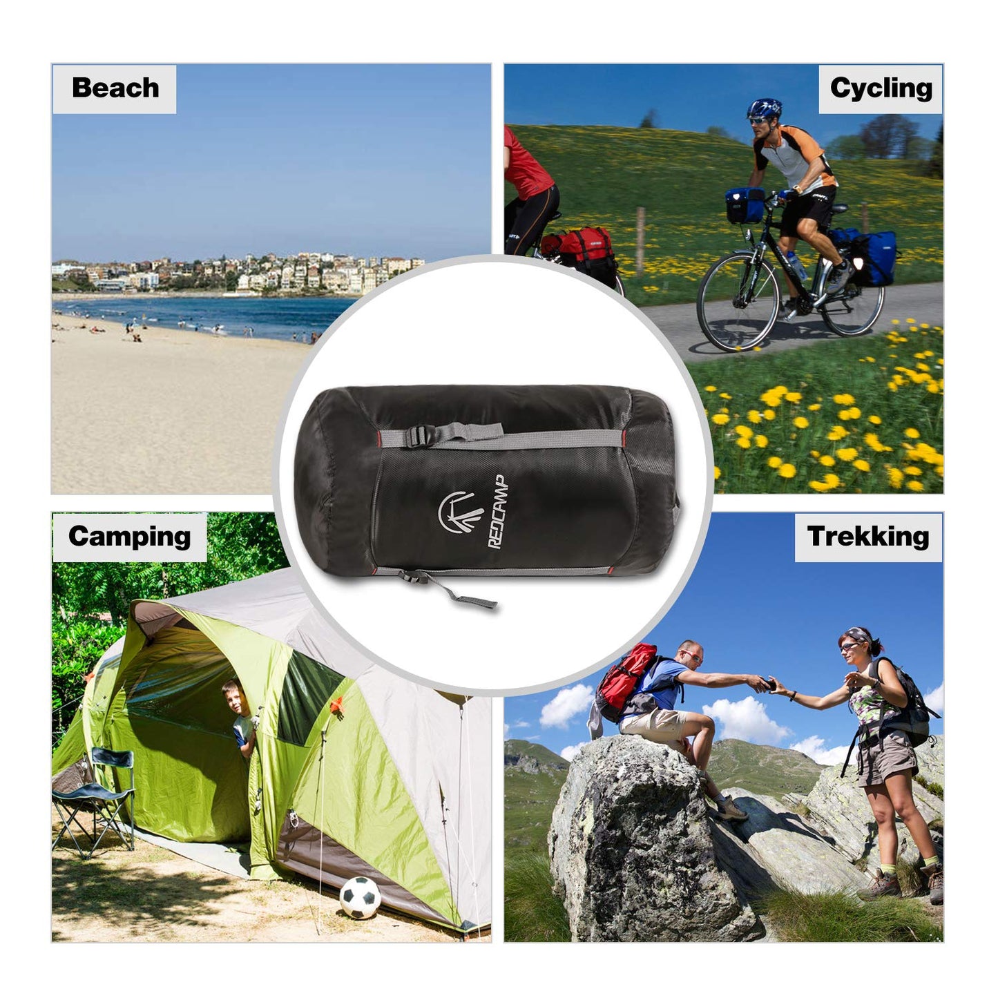 REDCAMP Compression Stuff Sack, 17L Lightweight Sleeping Bag Compression Sack Great for Backpacking, Hiking and Camping, Black