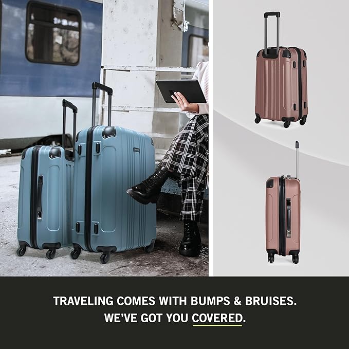 Kenneth Cole REACTION Out of Bounds Lightweight Hardshell 4-Wheel Spinner Luggage, Rose Gold, 2-Piece Set (20" & 28")