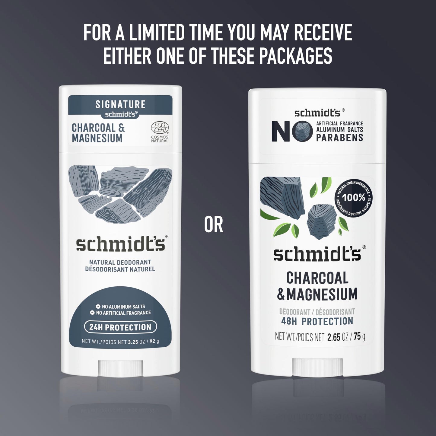 Schmidt's Aluminum-Free Vegan Deodorant Charcoal & Magnesium with 48 Hour Odor Protection, 2 Count for Women and Men, Natural Ingredients, Cruelty-Free, 2.65 oz, Pack of 2