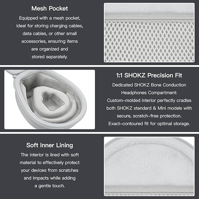 co2CREA Hard Case for SHOKZ New OpenRun Pro 2/1/Mini, OpenRun Standard/Mini, OpenMove, OpenSwim Pro, OpenSwim, Compatible with All SHOKZ Open-Ear Bone Conduction Sport Headphones, White Case