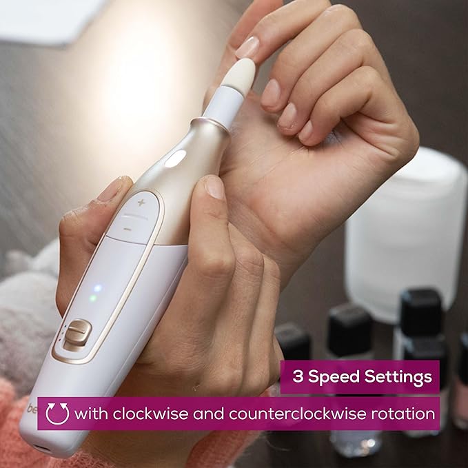 Beurer MP64 Nail Drill Kit, Cordless Electric Nail File with 10 Attachments and LED Light, Electric Manicure Set with Adjustable Speed, E-File for Manicure and Pedicure, with Storage Case