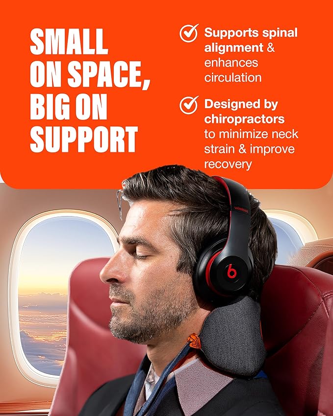 Bullbird Neck Pillow for Travel & Posture Support – Ergonomic Airplane Pillow with Neck Traction - Memory Foam Cervical Pillow with Spinal Alignment Support & Airline Seat Integration - White