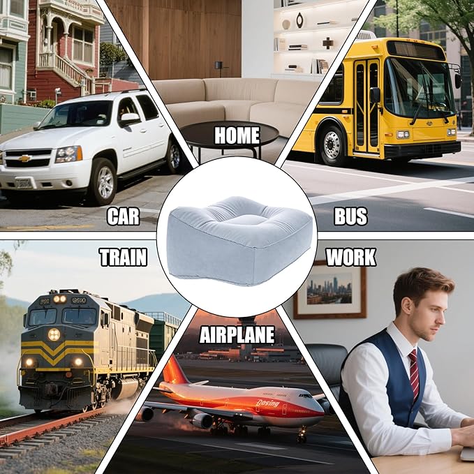 Inflatable Foot Rest Pillow - Portable, Non-Slip Base for Desk, Office Chair, Travel & Bed - Ergonomic Foot Support & Comfort (Grey)