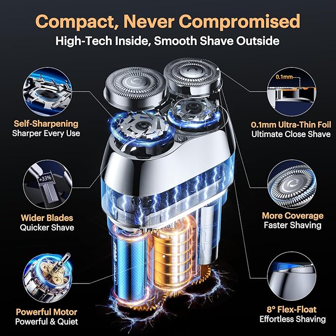 All-Metal Mini Electric Shaver for Men – Smooth & Close Shave, Portable USB-C Rechargeable Razor with Mirror Cap, Waterproof Wet/Dry, Ideal Gift for Dad Husband Boyfriend – RX40 Silver