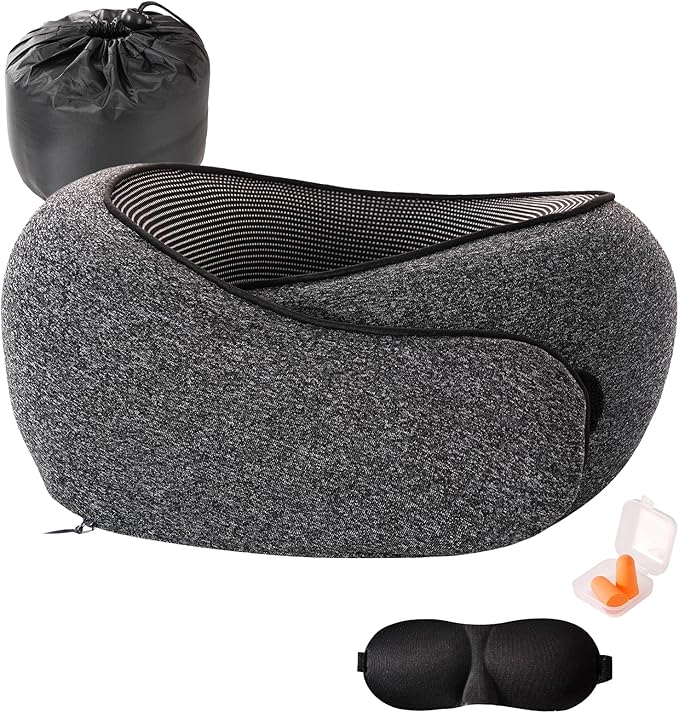 Travel Pillow,Travel Neck Pillows for Airplanes,Comfortable Breathable Cover,Memory Foam 360 Degree Support Stowable Pillows,Ideal Accessory for Sleeping Offices and Cars(Black)