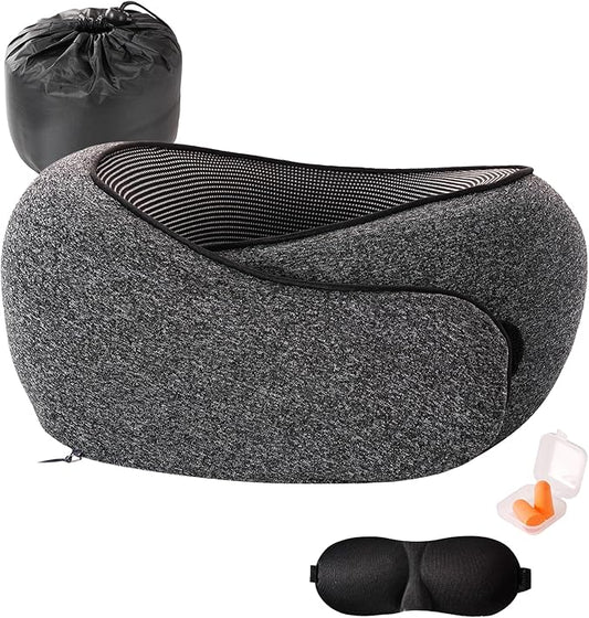 Travel Pillow,Travel Neck Pillows for Airplanes,Comfortable Breathable Cover,Memory Foam 360 Degree Support Stowable Pillows,Ideal Accessory for Sleeping Offices and Cars(Black)