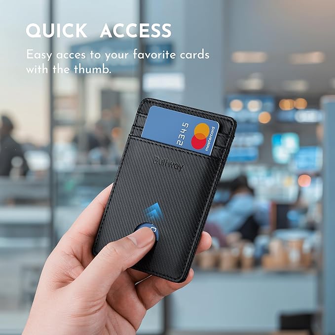 Buffway Mens Slim Wallet, Minimalist Thin Front Pocket Leather Credit Card Holder with RFID Blocking for Work Travel