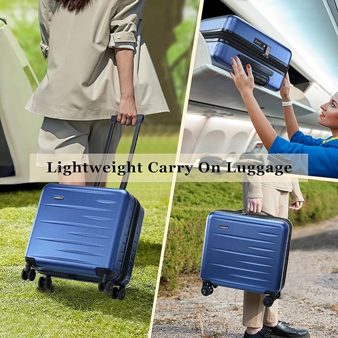 16 Inch Carry On Luggage Airline Approved, Expandable Lightweight ABS+PC Hard Shell Suitcases with 360° Spinner Wheels, TSA Lock, YKK Zippers (Navy Blue, 1 PC)