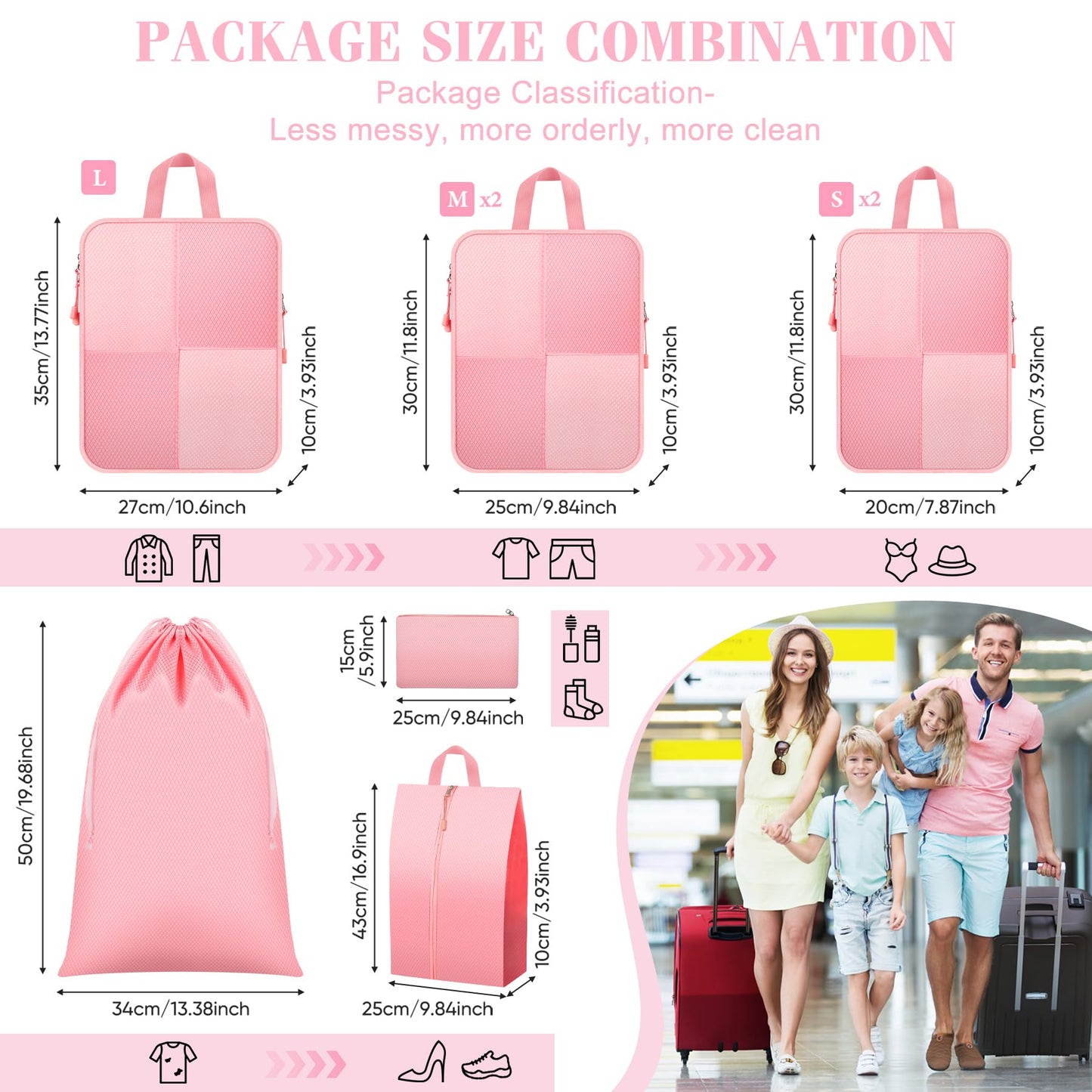 8 Set Compression Packing Cubes Travel, Lightweight Expandable Travel Cubes Suitcase Organizer for Carry On Luggage Suitcase, Pink