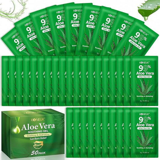 50 Pack Aloe Vera Gel for Face, Hair, Body, Skin, Sunburn Relief, 99% Pure Aloe Vera Gel for All Skin Types, Bulk Aloe Gel Travel Size for Soothing After Sun Skin Care Relief