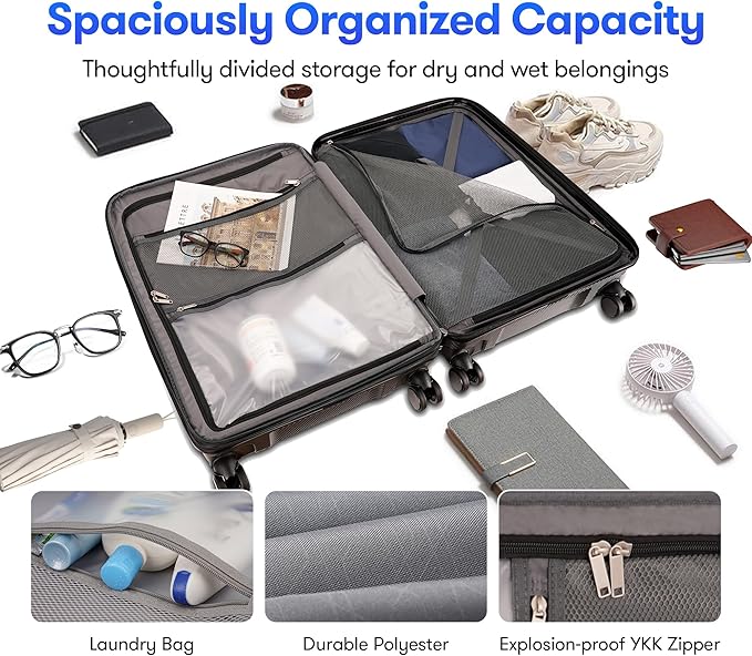 25 Inch Medium Checked Luggage Lightweight Suitcase with Spinner Wheels TSA Lock, Black