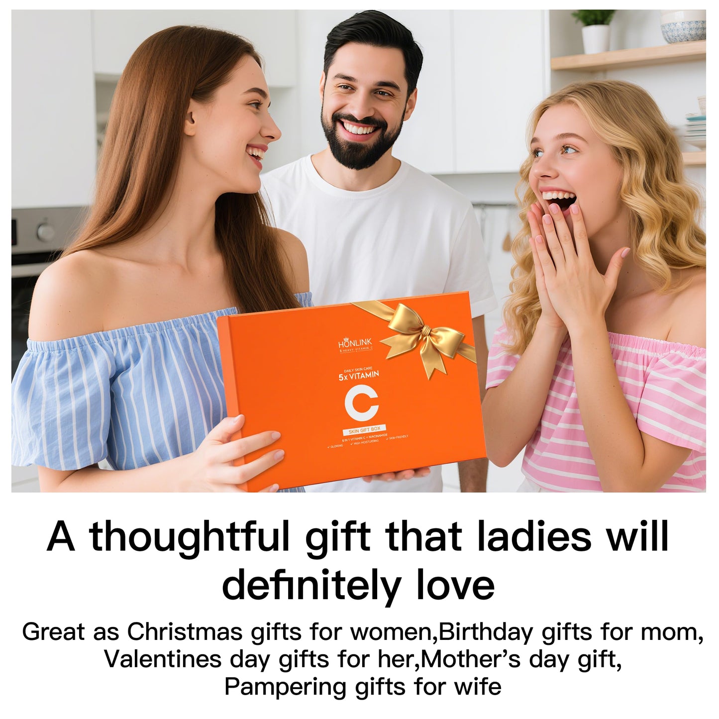 HONKLINK 6-Piece Hydrating Skincare Set with Vitamin C & Niacinamide,Face Care Kit Includes Toner, Faical Serum,Cleanser,Moisturizer, Eye Cream & Body Lotion | Unique Gift for Women