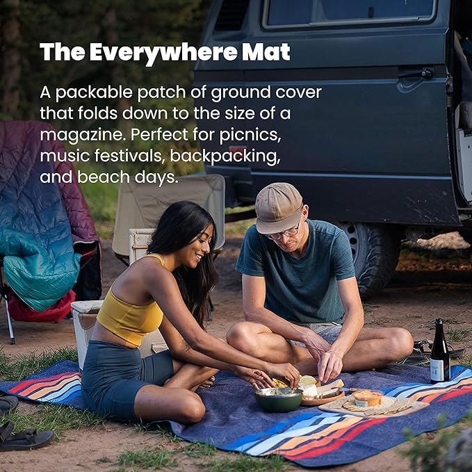 Rumpl Everywhere Mat, Waterproof Picnic Blanket and Ground Mat for Camping, Hiking, and Picnicking, 52x75 Inches, Coast Retro Rays