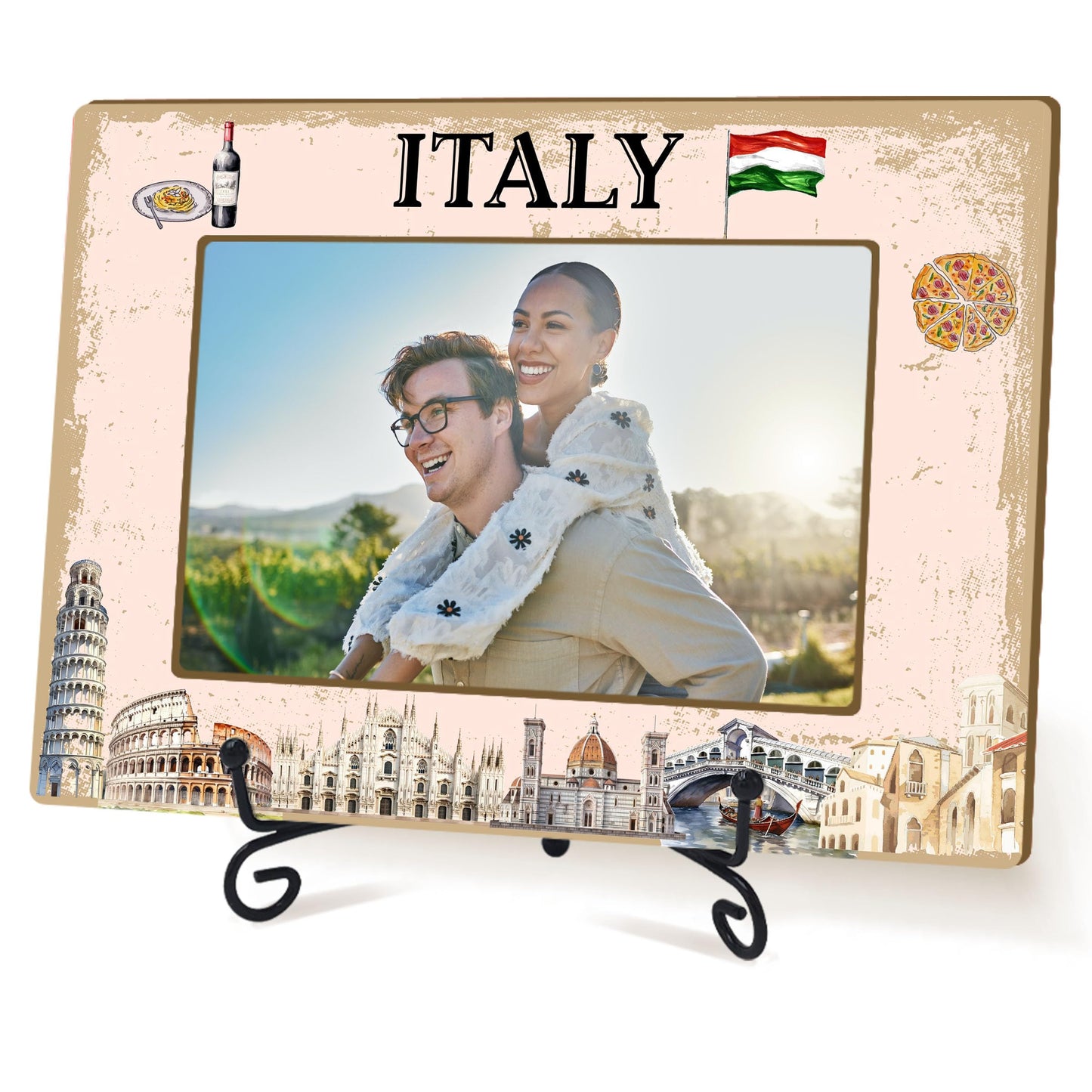 yutogan Italy Souvenirs - Couple Picture Frame, Italy Gift, Engagement Photo Frame, Travel City Frame, Gifts For Newly Engaged Couple, Honeymoon Gifts Table Decor, 4x6 Frame-TJ03