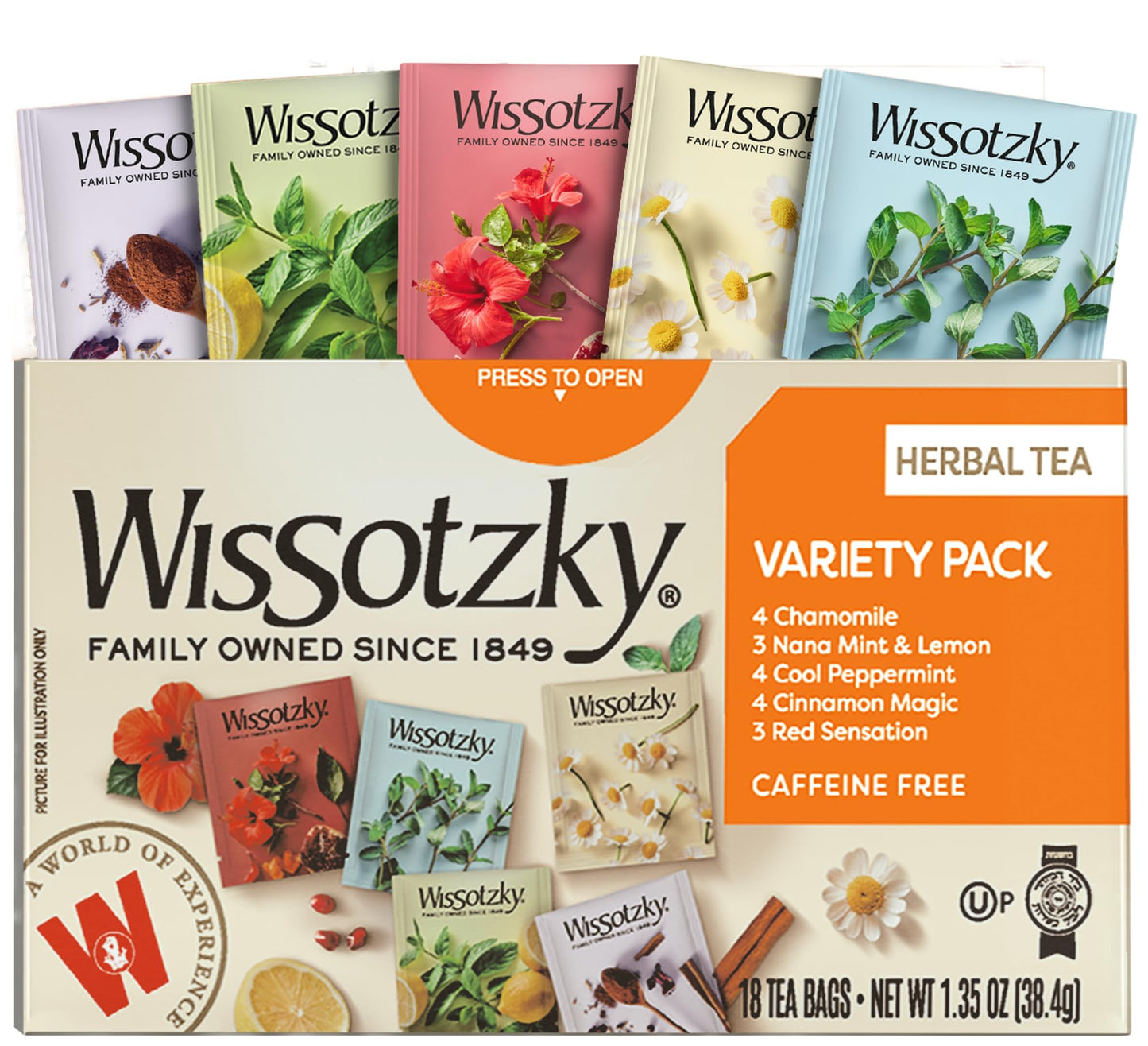 Wissotzky Herbal Variety Pack Tea Assortment, 18 Tea Bags | Caffeine Free | Herbal Tea Sampler