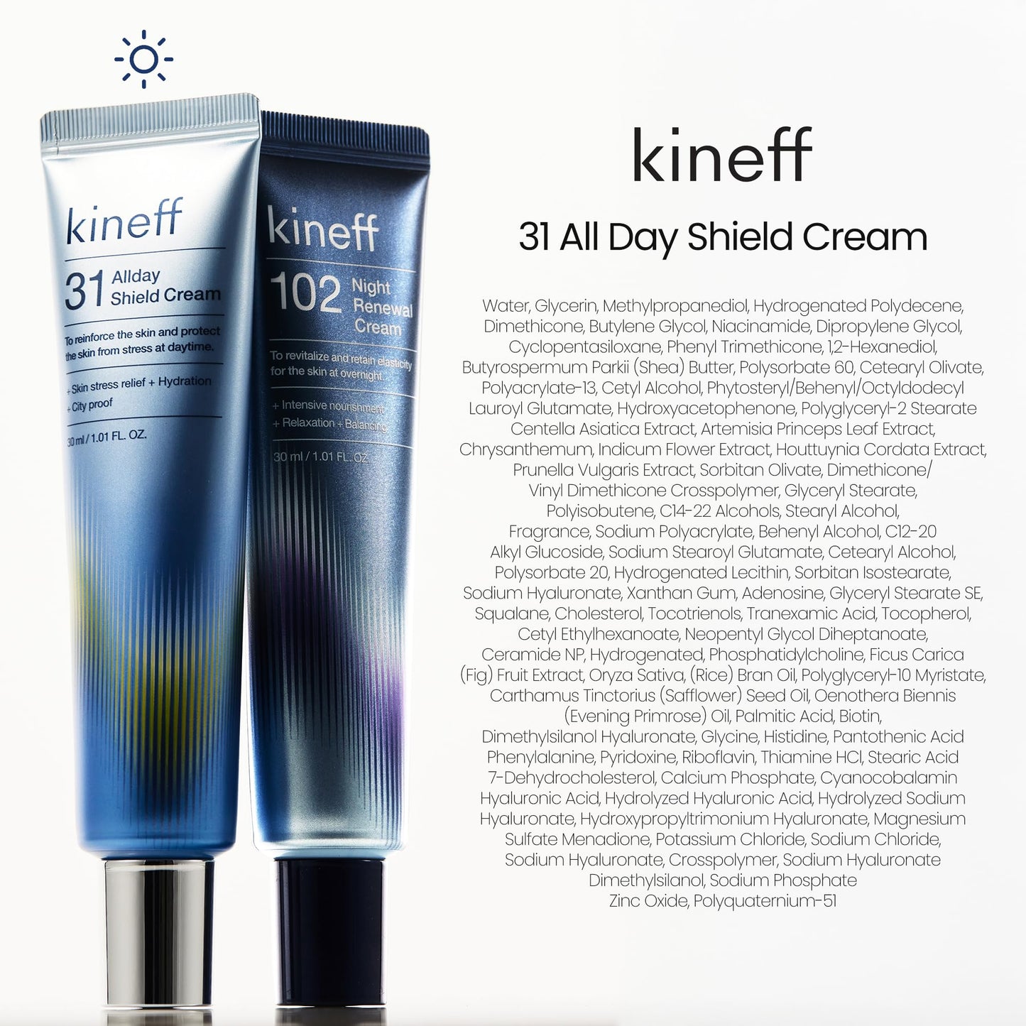 Kineff Dermacycle Program All-day & Night 2-Pack Cream for Face, 31 All-Day Shield Cream & 102 Night Renewal Cream, Centella Asiatica and Niacinamide, Korean Skincare (New Package)