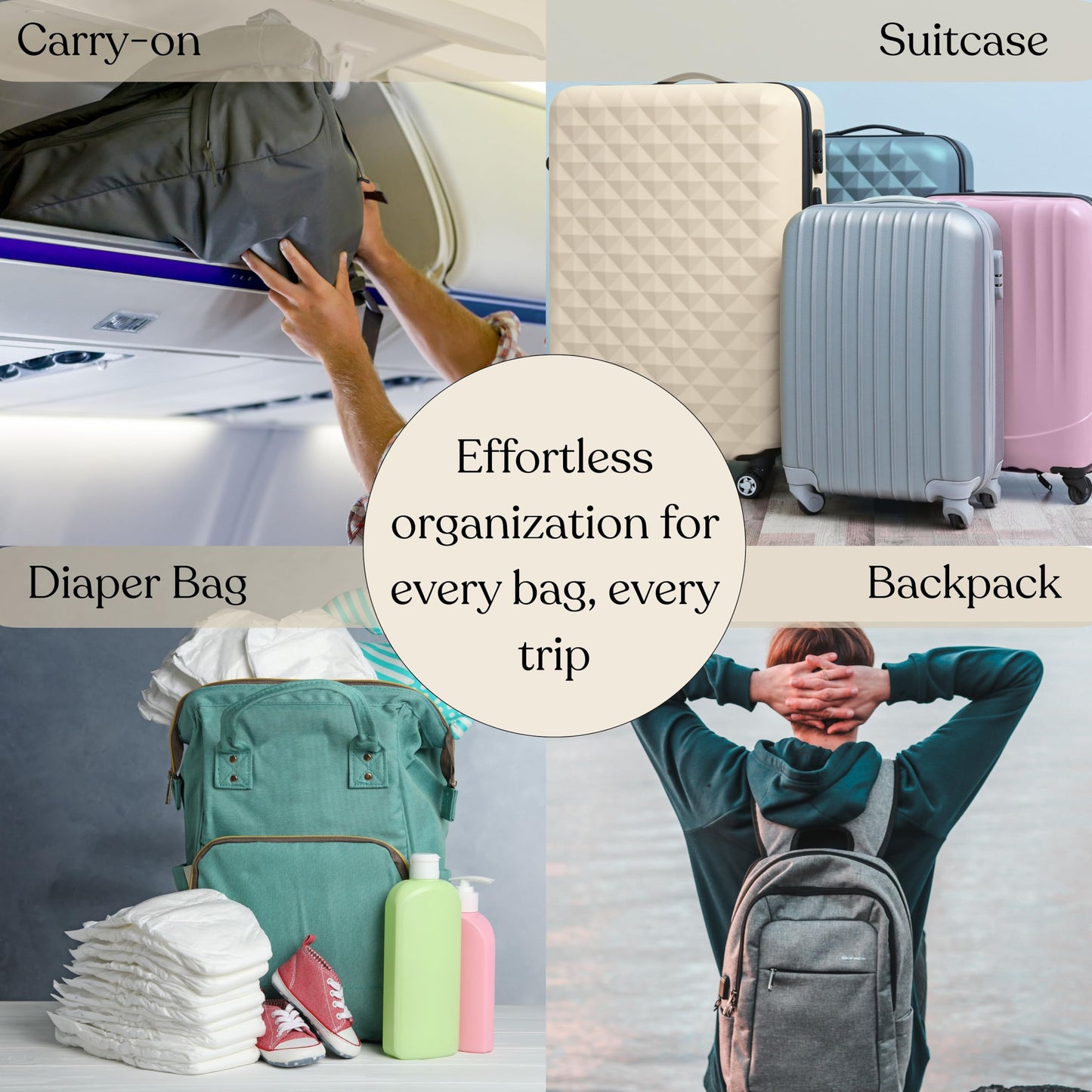 Foxy Traveler 9 Set Packing Cubes - Suitcase Organizer, Cute Packing Cubes, Travel Bags Organizer for Luggage with Hanging Toiletry and Shoe Bag, Travel Essentials for Women, Men and Kids -Stripe