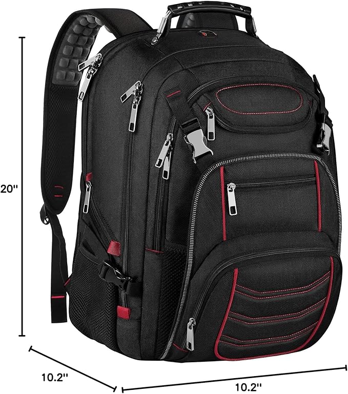 18.4 Laptop Backpack for Men, Extra Large Gaming Laptops Backpack with USB Charger Port, TSA Friendly Big Capacity Heavy Duty Travel Computer Bag RFID Anti-theft Pocket Backbag,21.2*15.5*11.5inch Red