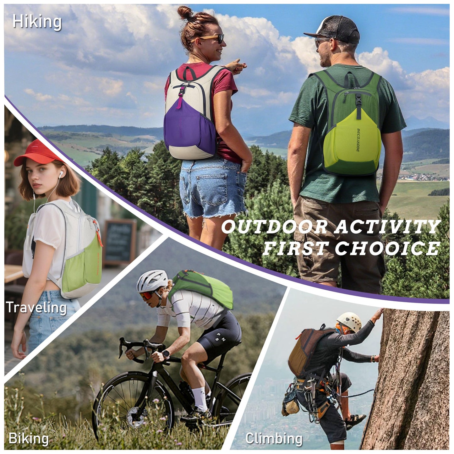 BECOJADDE 15L Small Hiking Backpack for Men Women Foldable Packable Back Pack Ultralight Hiking Daypack for Travel Camping Outdoor, Beige