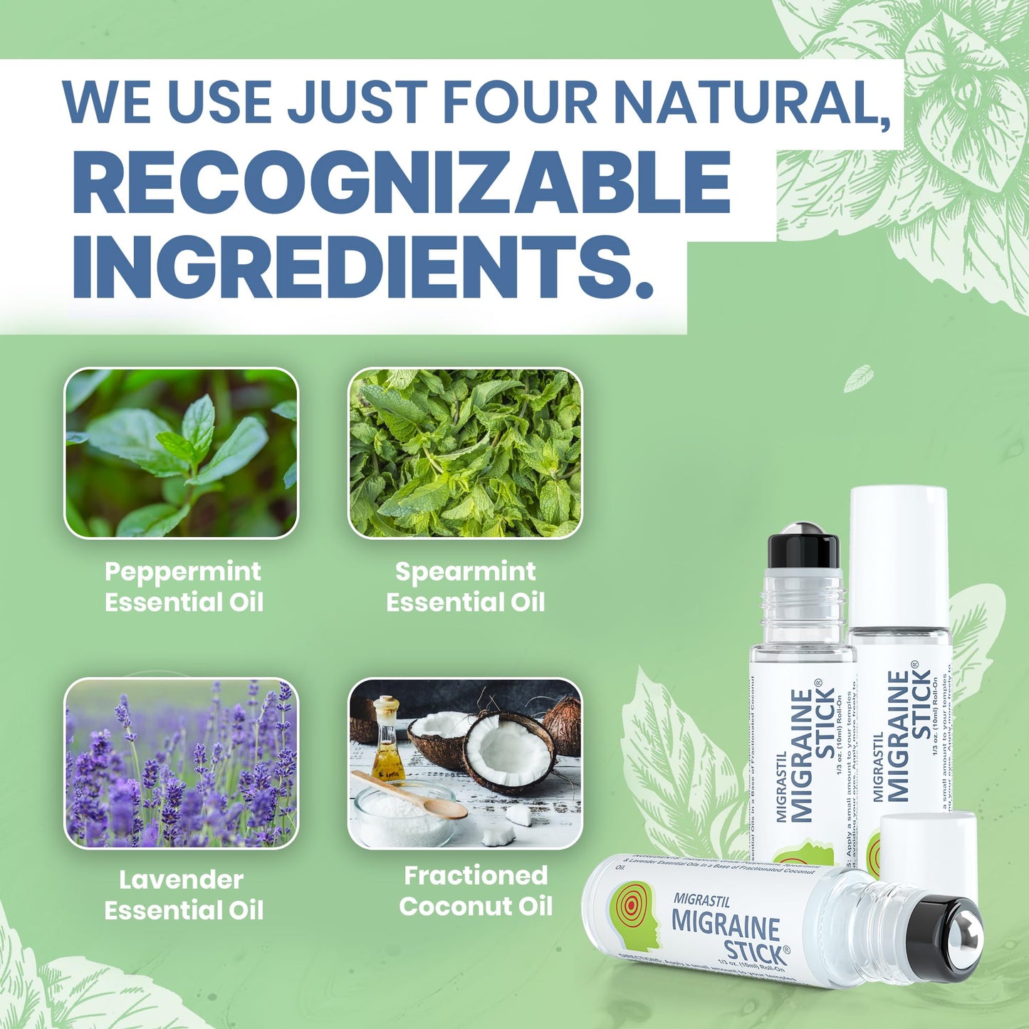 Migrastil Migraine Stick Rollon - Fast Cooling Comfort for Your Head. Aromatherapy with Peppermint & Other Essential Oils. Metal Roller. Made in USA by Basic Vigor