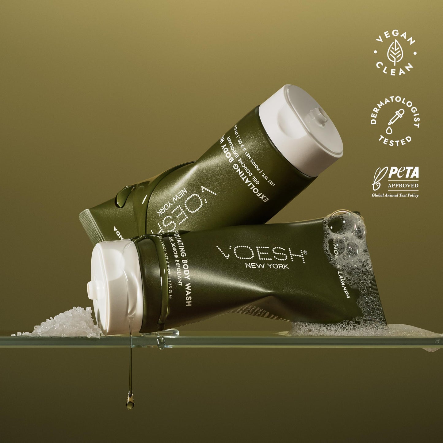 VOESH Exfoliating Sugar Scrub & Body Wash with Plant-Derived AHAs & Vegan Probiotics, K-Beauty Korean Skincare - Hinoki & Lavanda